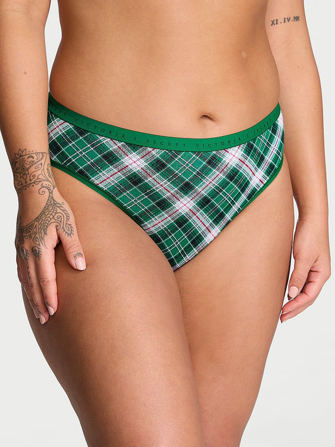 

Victoria's Secret Women Checked High-Leg Basic Briefs, Green