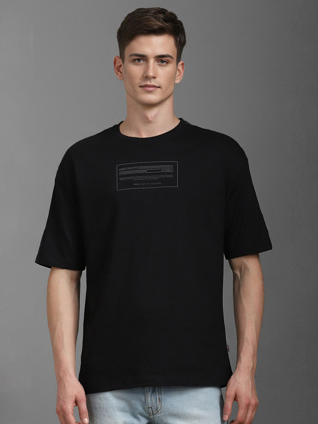 

Louis Philippe Jeans Men Typography Printed T-shirt, Black