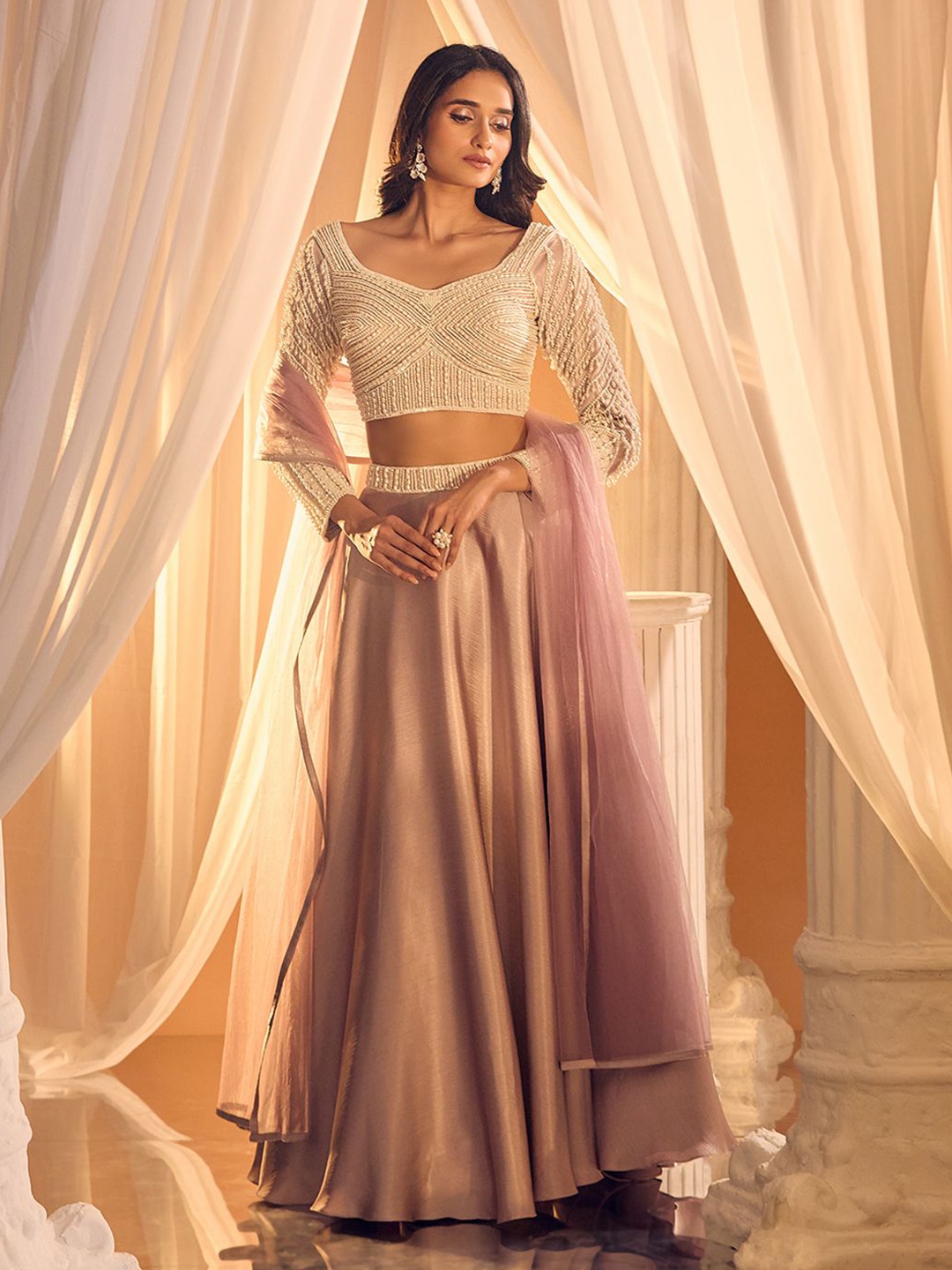

Alaya Advani Embroidered Beads and Stones Ready to Wear Lehenga & Blouse With Dupatta, Purple