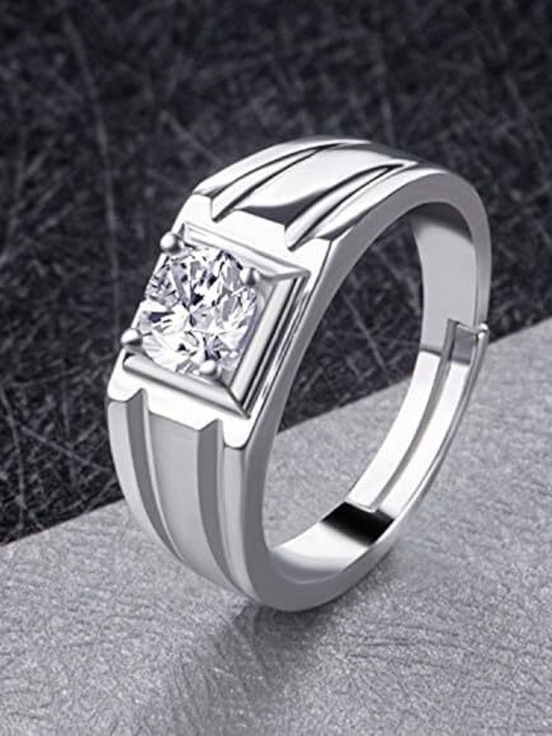 

Lila Men Sterling Silver AD-Studded Adjustable Finger Ring