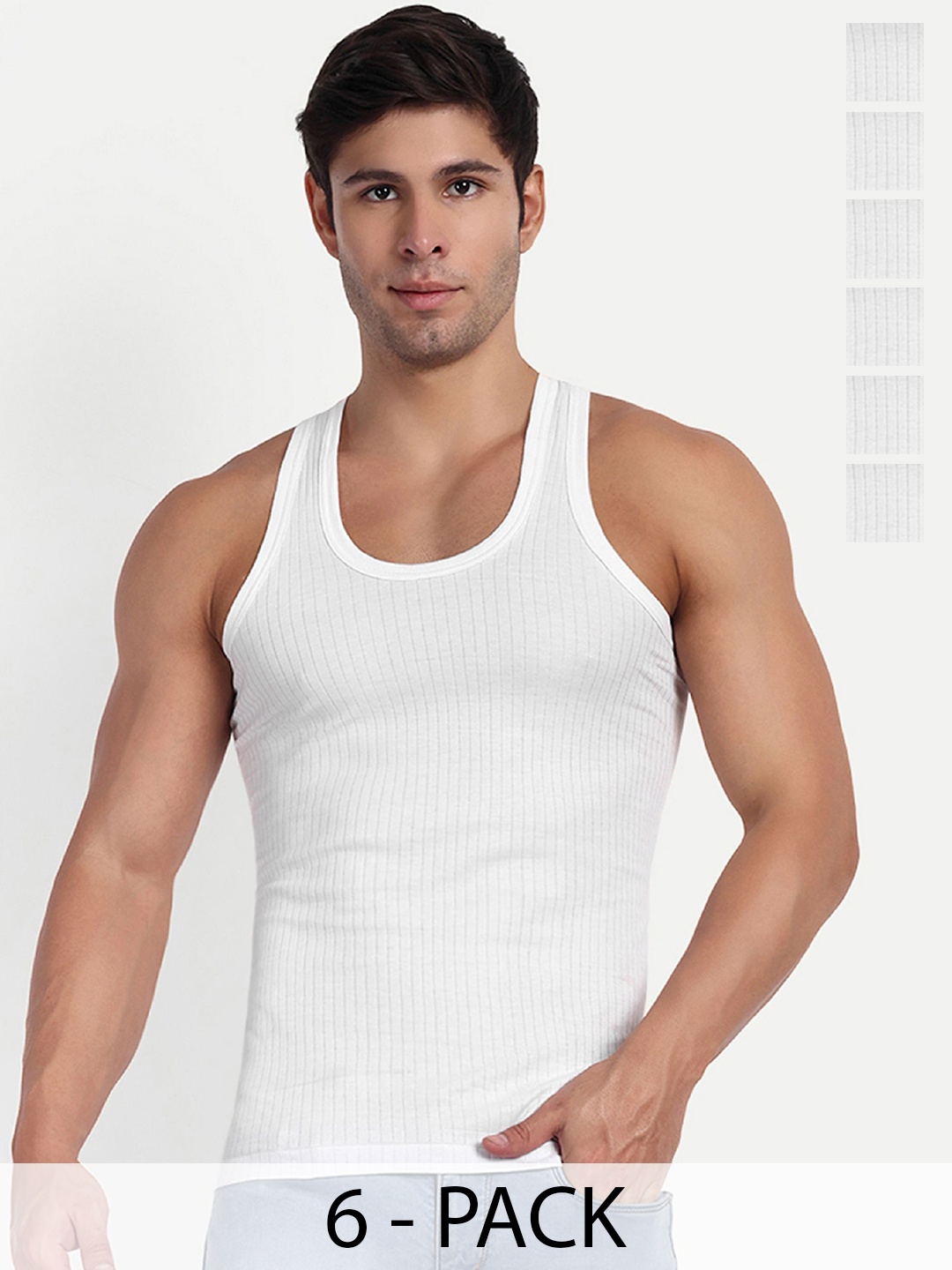 

KANSAL Men Pack Of 6 Cotton Basic Innerwear Vests, White