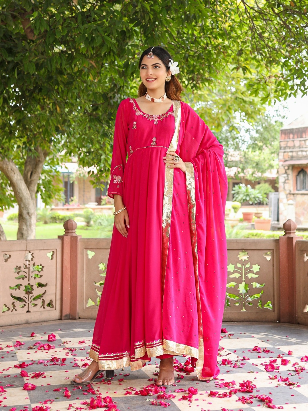 

ASHEERA Women Regular Zardozi Kurta with Trousers & With Dupatta, Pink