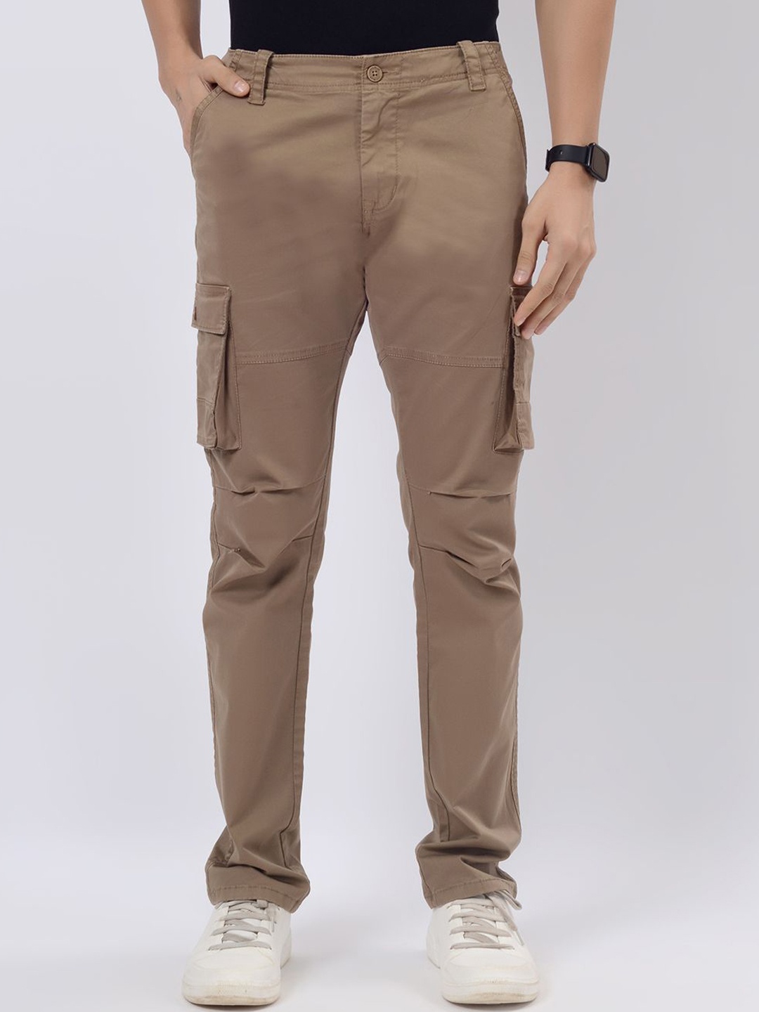 

JADE BLUE Men Cotton Flat-Front Cargos Trousers, Khaki
