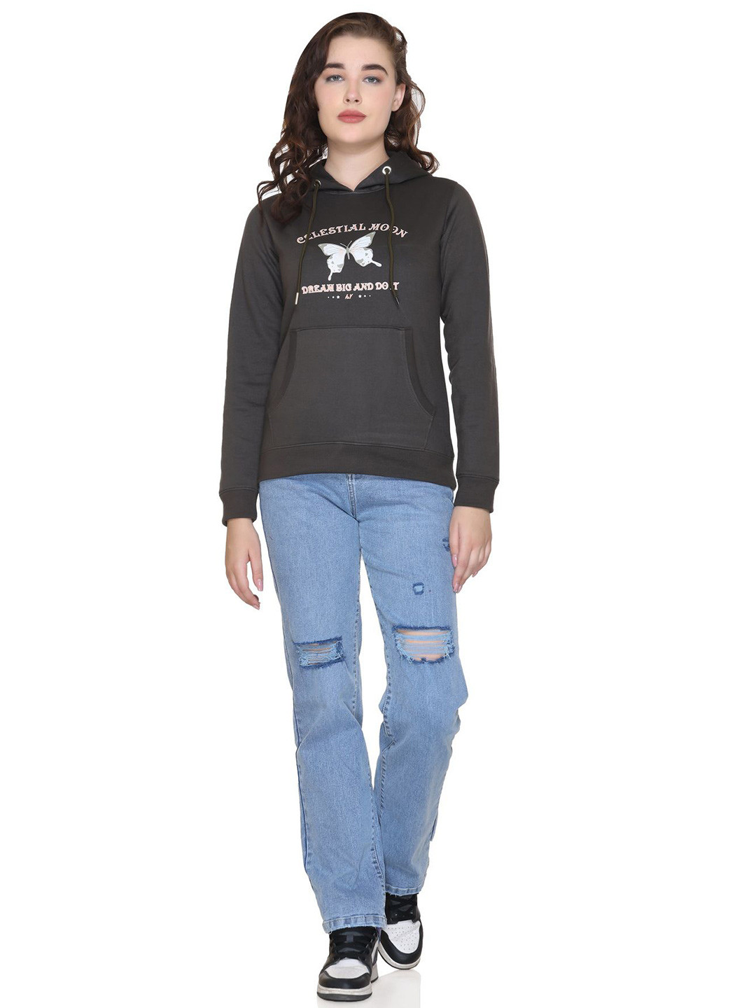 

A & Y Women Printed Hooded Long Sleeves Sweatshirt, Grey