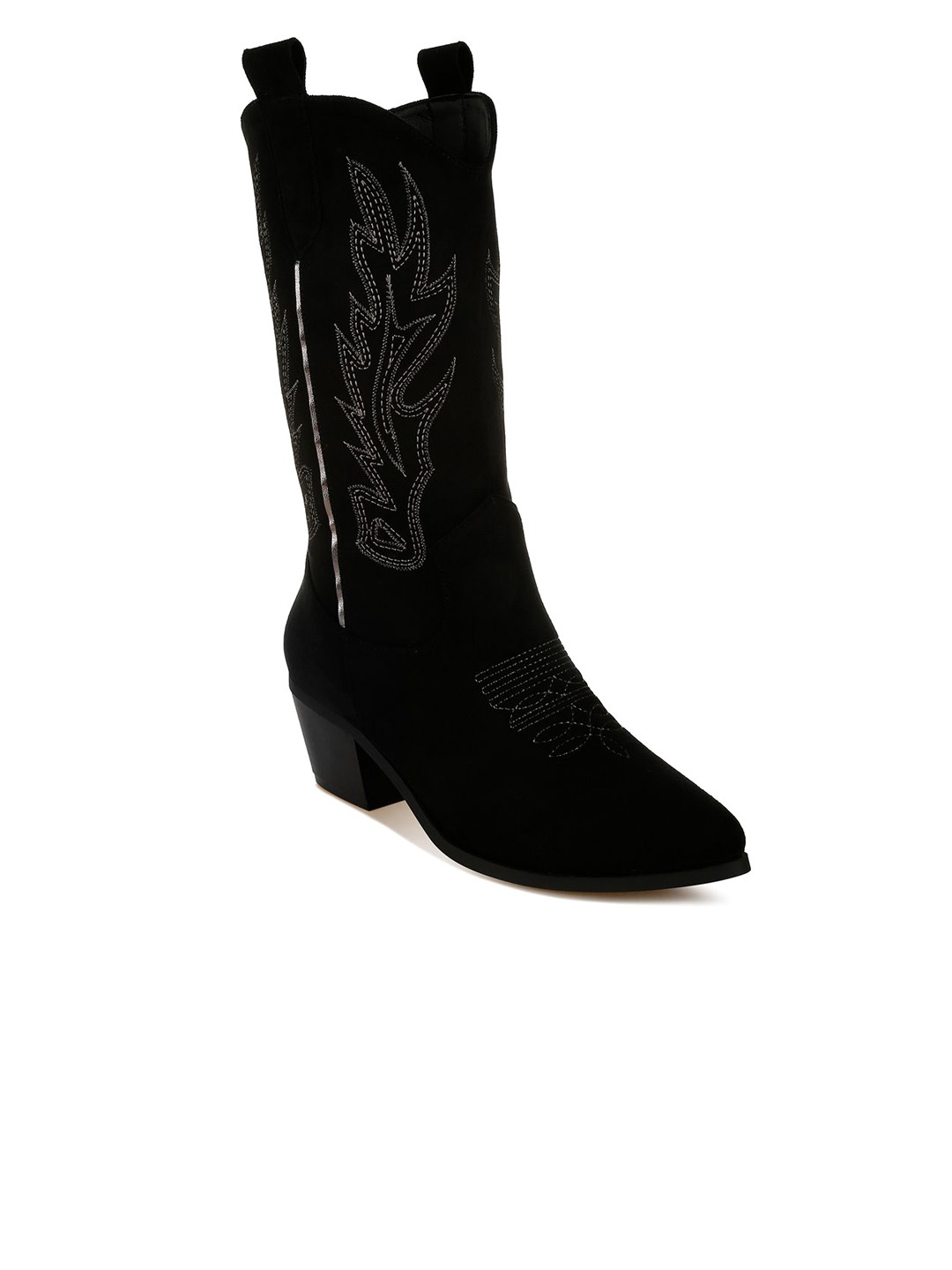 

London Rag Women Embroidered PU Cowboy Boots, Black