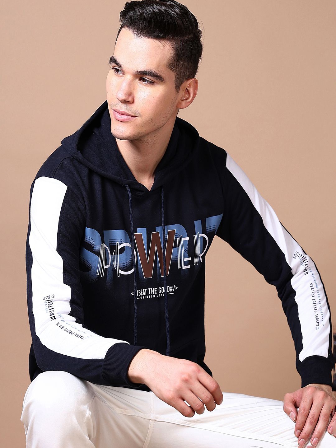 

V-Mart Men Cotton Typography Printed Hooded Sweatshirt, Navy blue