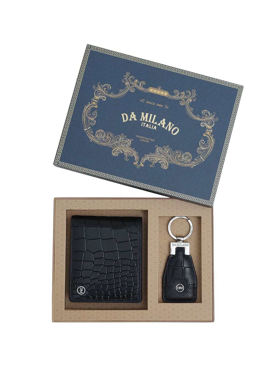 

Da Milano Men Accessory Gift Set of Wallet, Keychain Comes with a box, Black