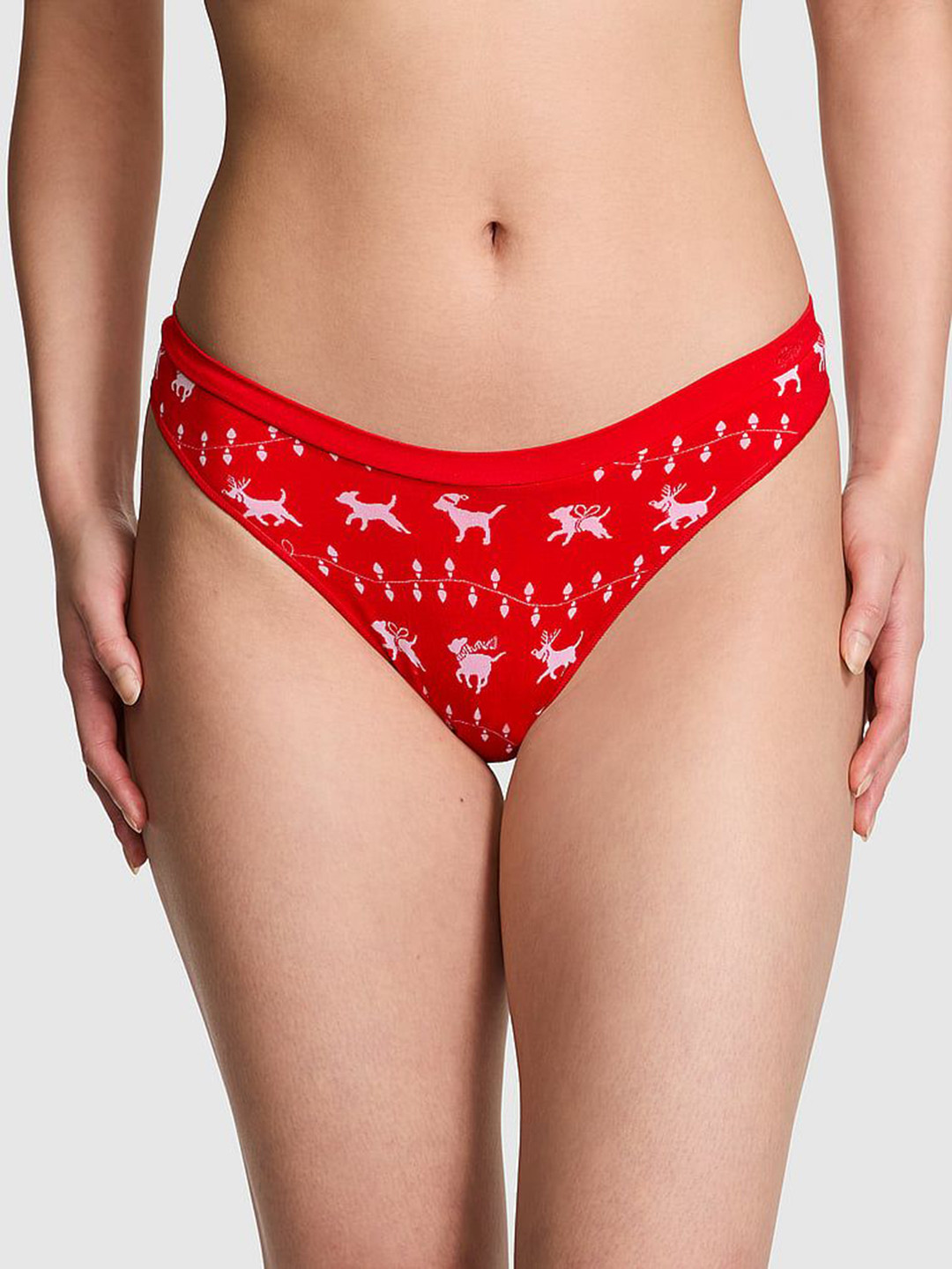

Victoria's Secret Women Abstract Printed Seamless High-Leg Thong Briefs, Red