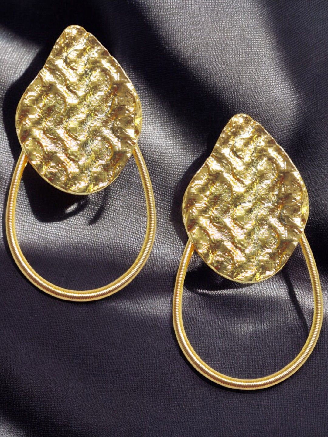 

DressBerry Textured Teardrop Shaped Drop Earrings, Gold