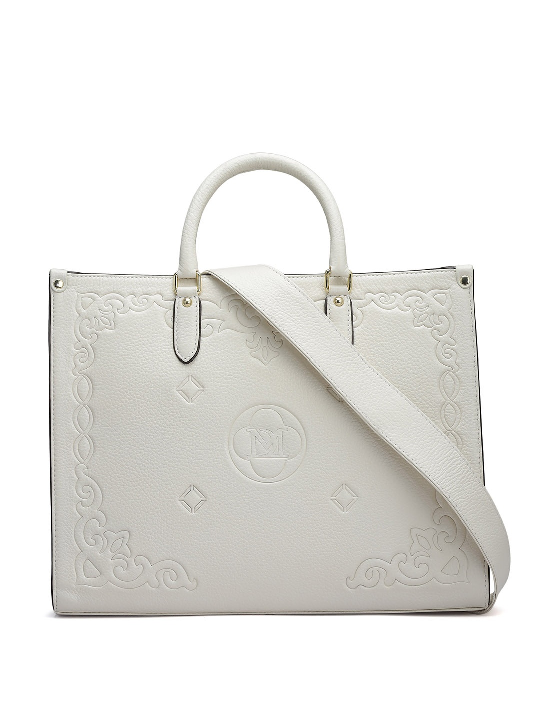 

Da Milano Floral Textured Leather Structured Handheld Bag, White