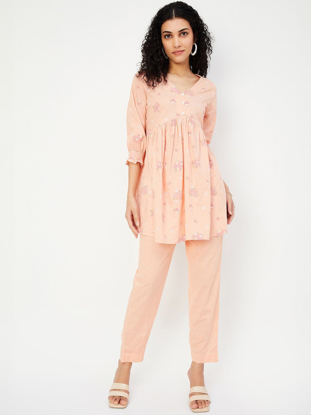 

max Women Floral Printed Empire Top with Trousers, Peach