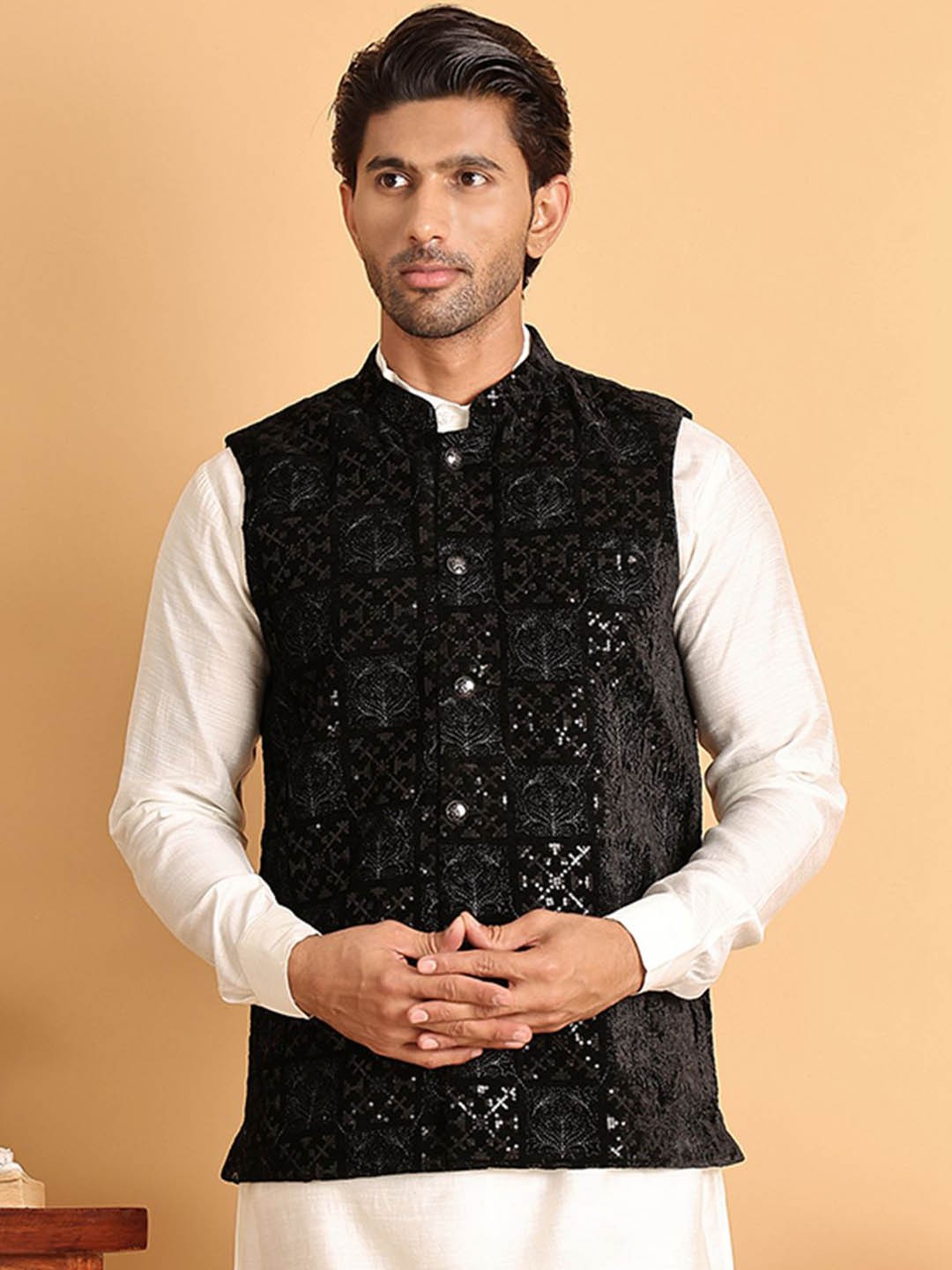

Jompers Men Embellished Nehru Jackets, Black