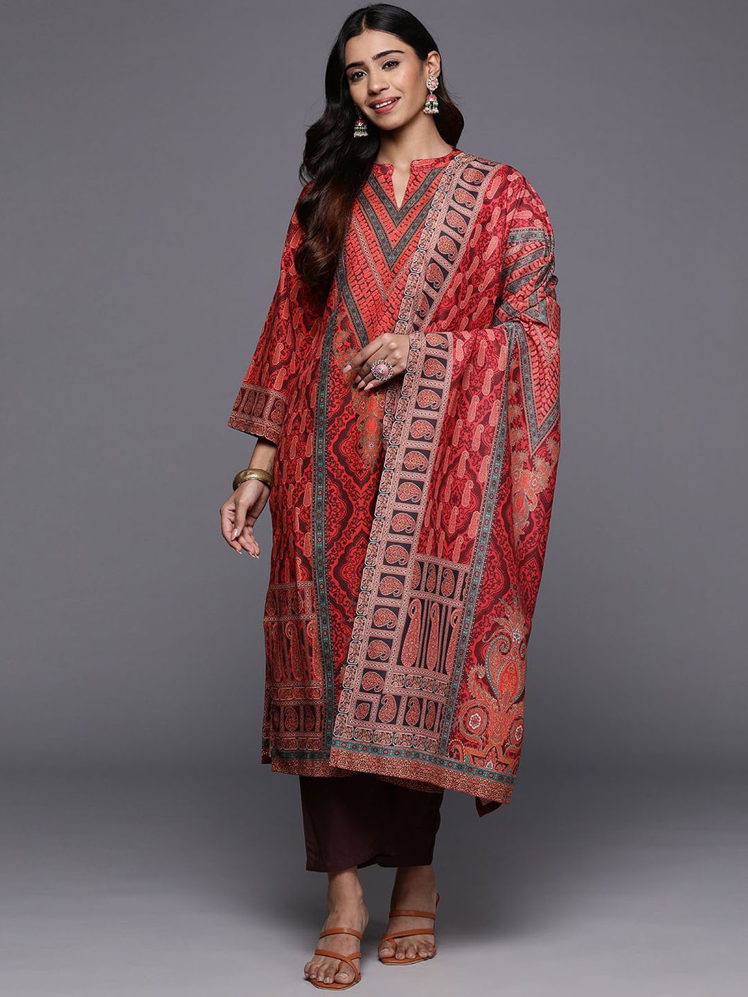 

KALINI Women Paisley Printed Regular Kurta with Trousers & With Dupatta, Rust