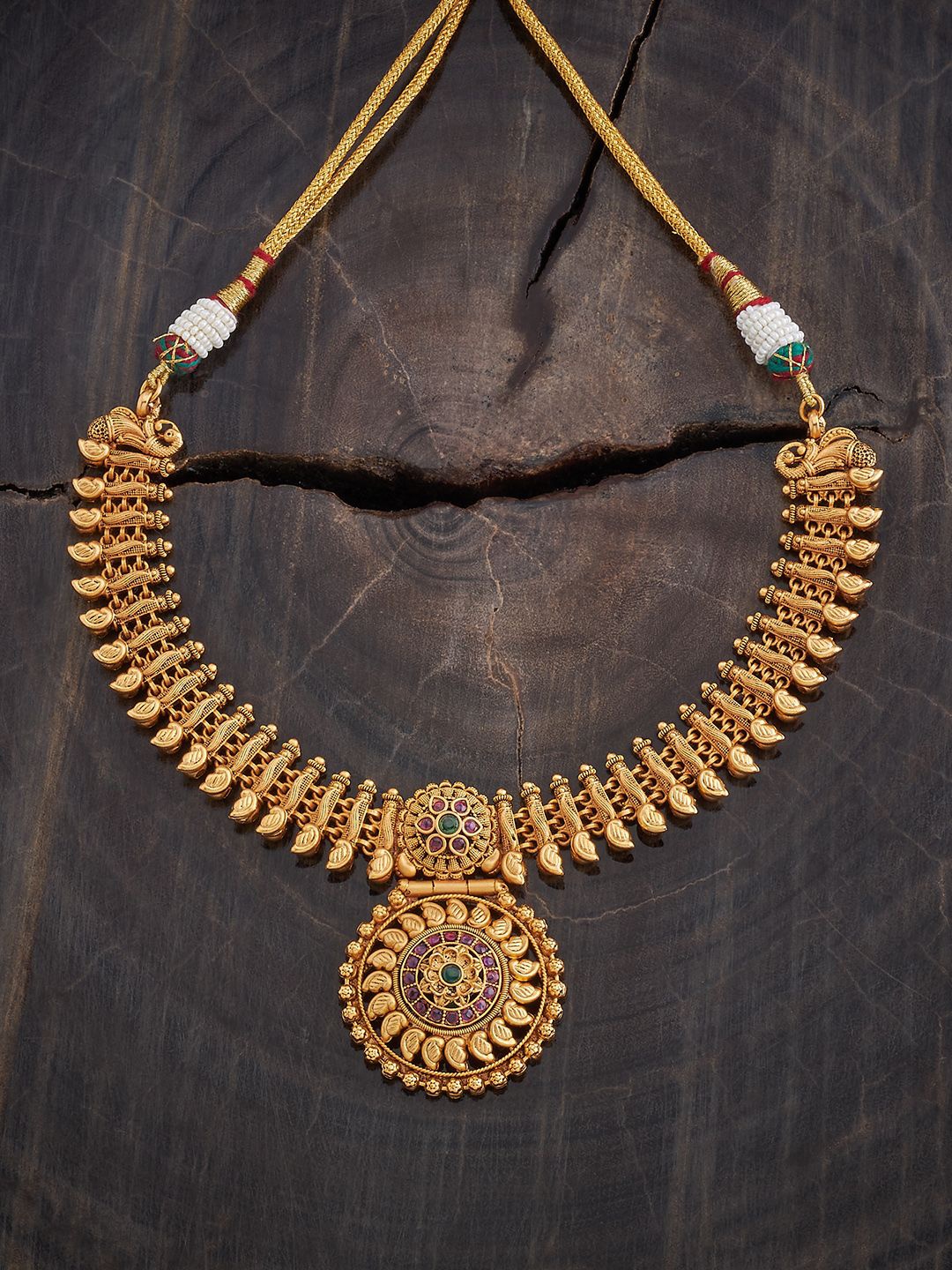 

Kushal's Fashion Jewellery Gold-Plated Stone Studded Antique Necklace