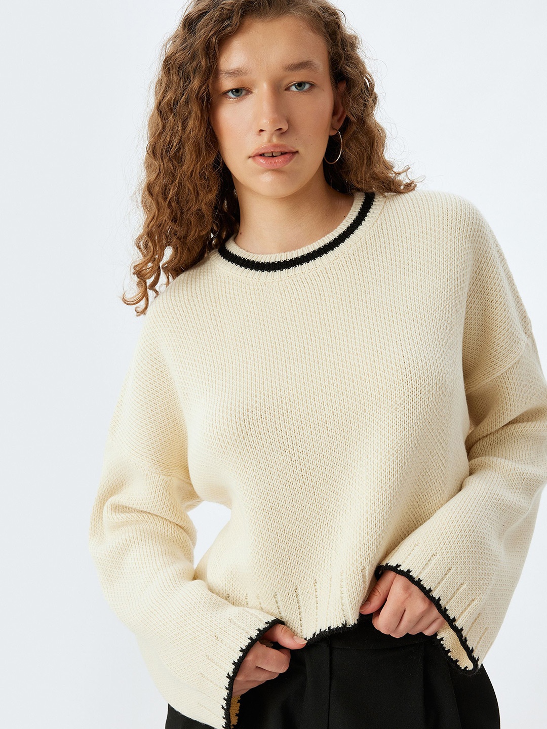 

Koton Women Solid Round Neck Pullover, Beige