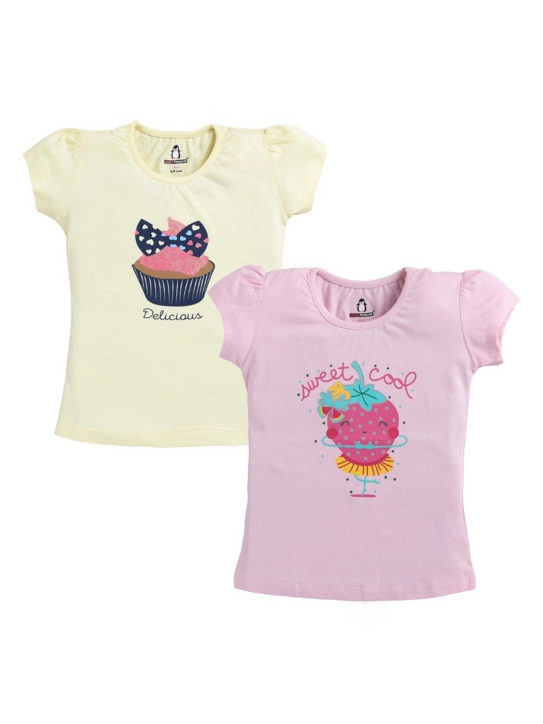 

CRAZYPENGUIN ELITE Girls 2 Printed Extended Sleeves T-shirt, Multi