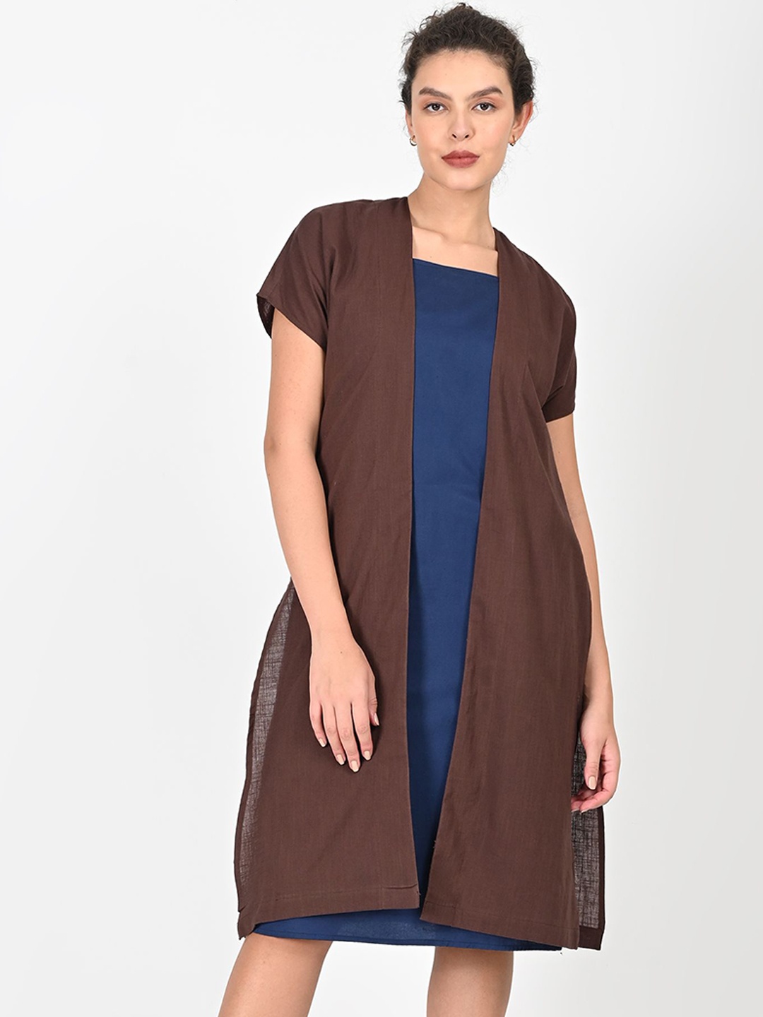 

Saltpetre Women Organic Cotton Longline Woven Jacket, Coffee brown
