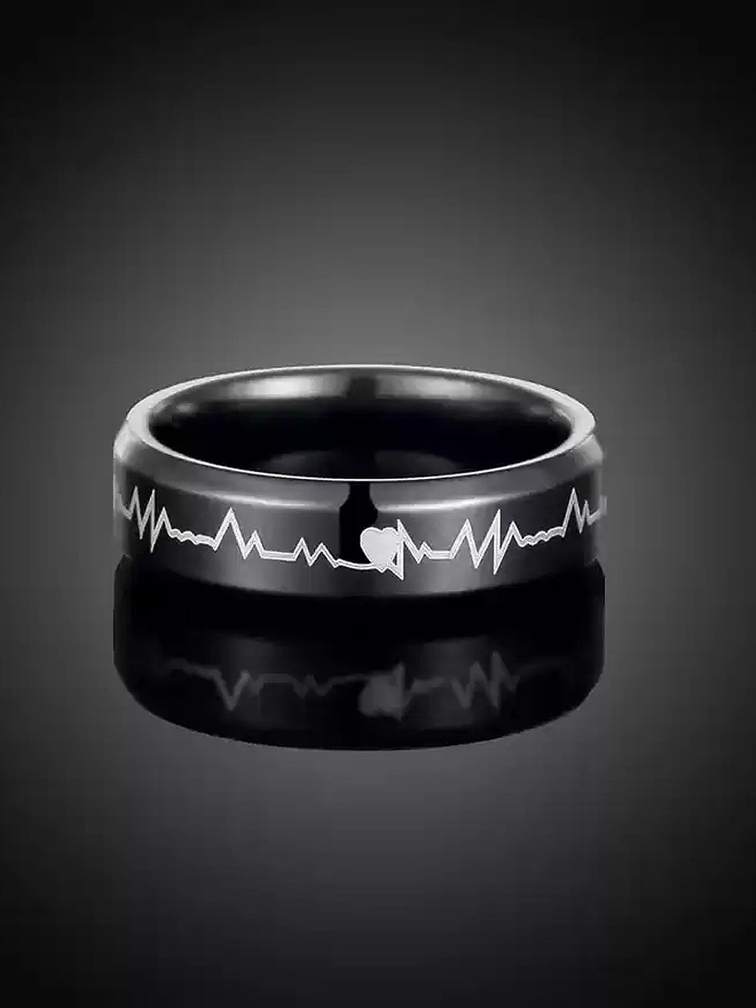 

Lila Stainless Steel ECG-Designed Band Ring, Black