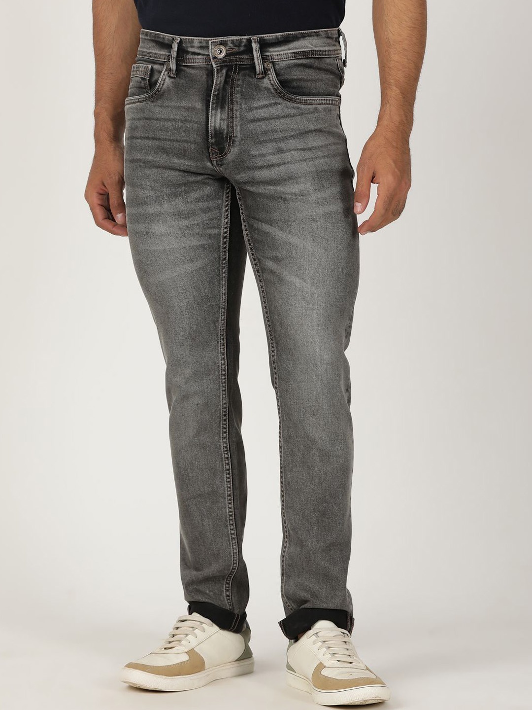 

Greenfibre Men Cotton Slim Fit Clean Look Heavy Fade Jeans, Grey