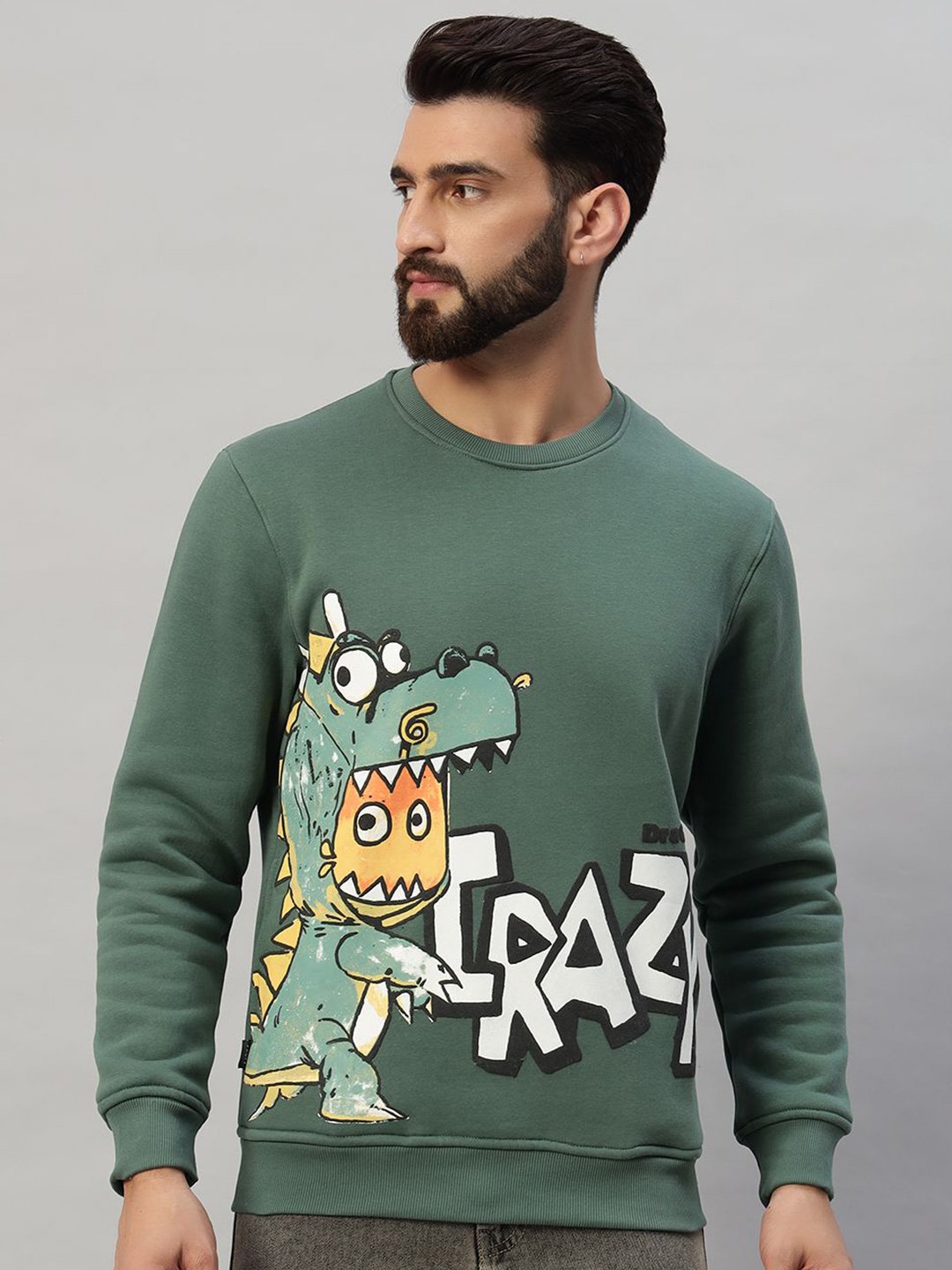 

PROFY Men Graphic Printed Round Neck Sweatshirt, Green