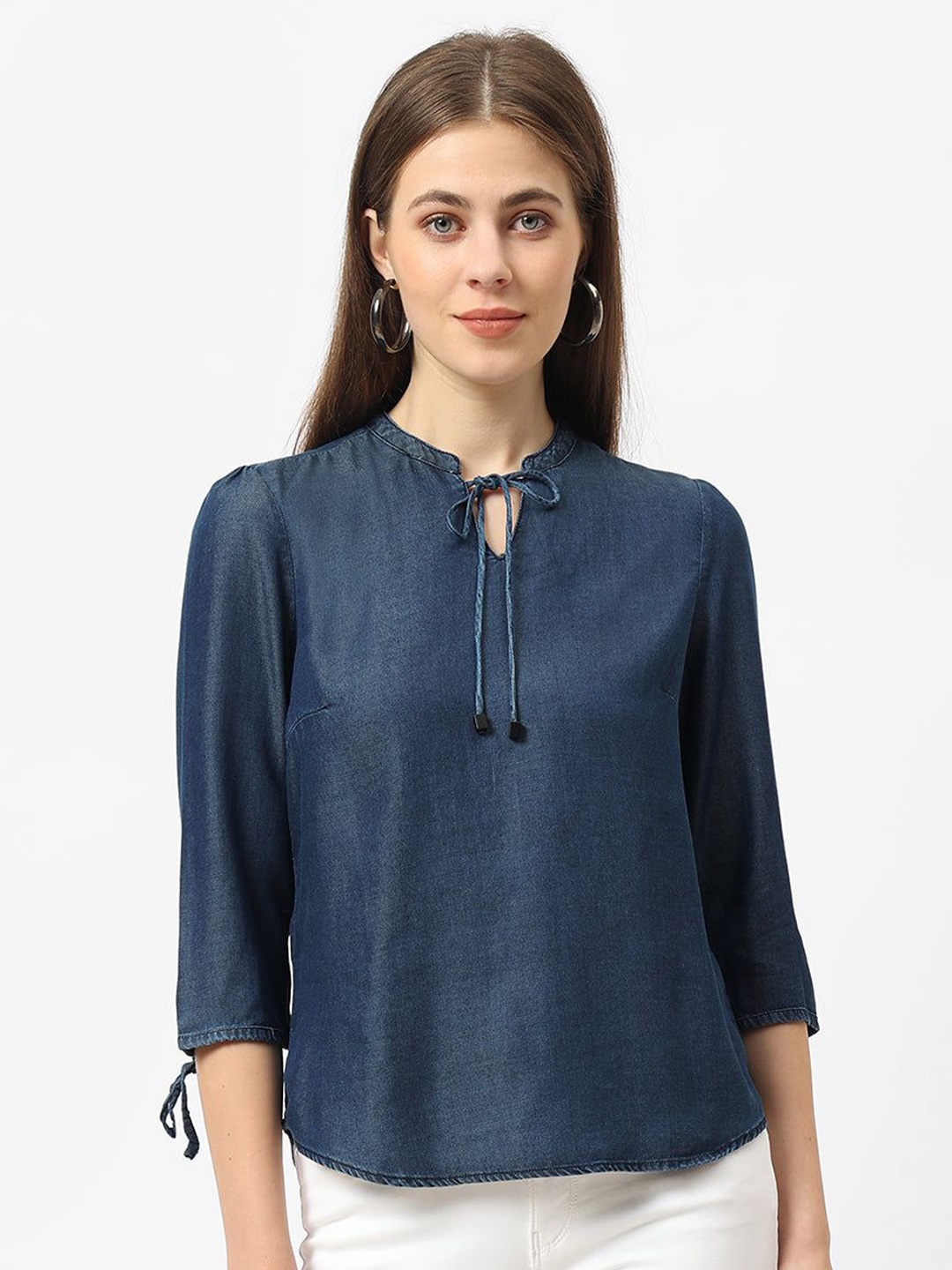 

Kraus Jeans Women Tie-Up Neck Top, Blue