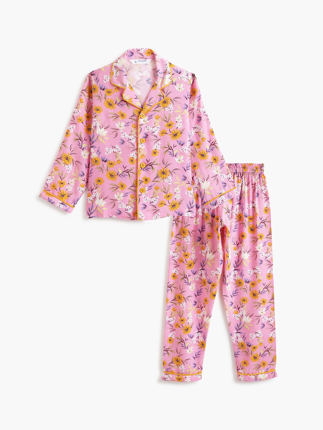

Campana Girls Floral Printed Night suit, Pink