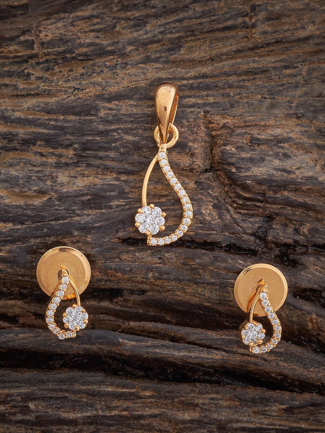 

Kushal's Fashion Jewellery Gold-Plated CZ-Studded Pendant and Earrings