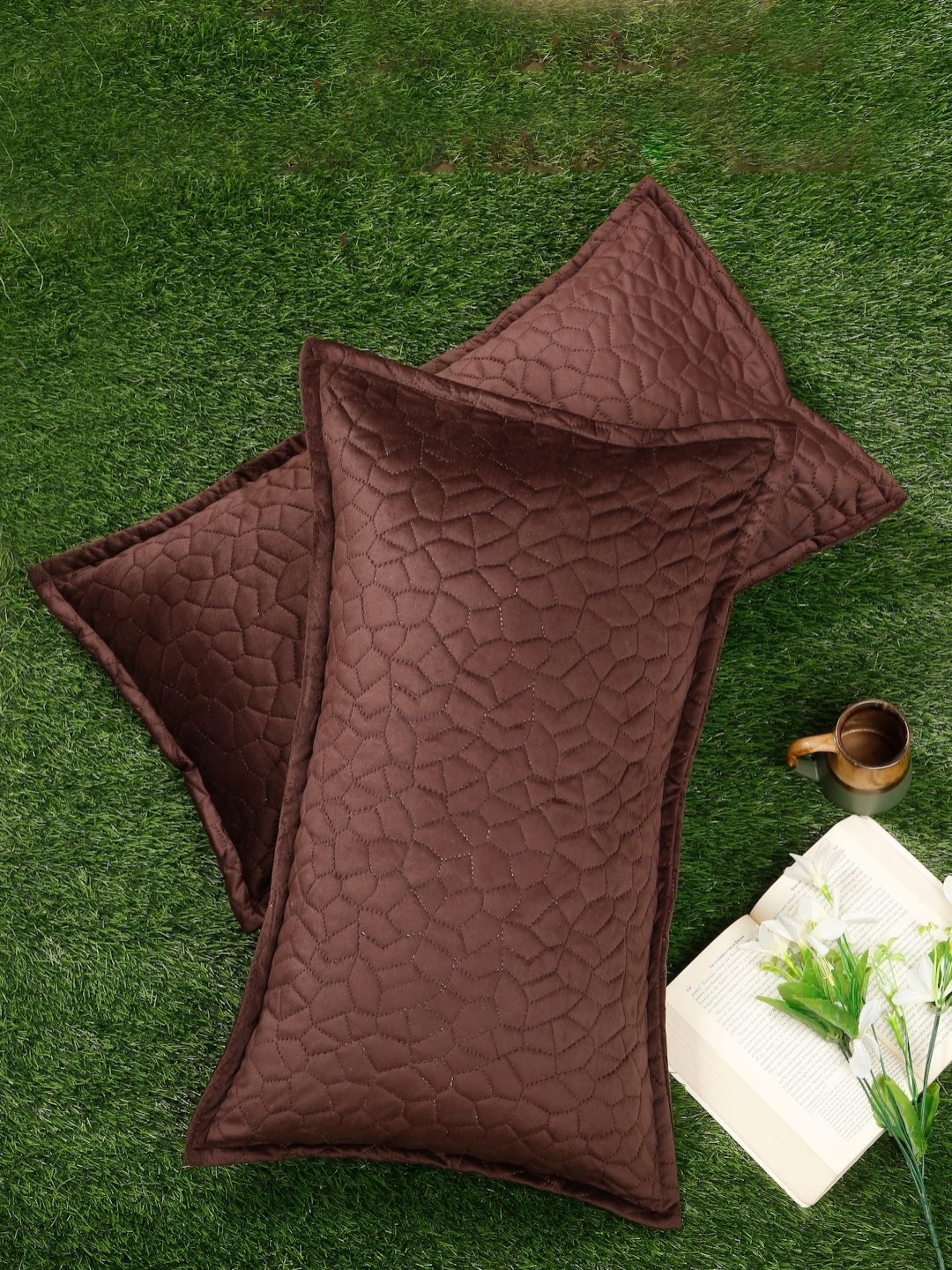 

SOKNACK Brown 2 Pieces Solid Jute Silk Rectangle Pillow Covers