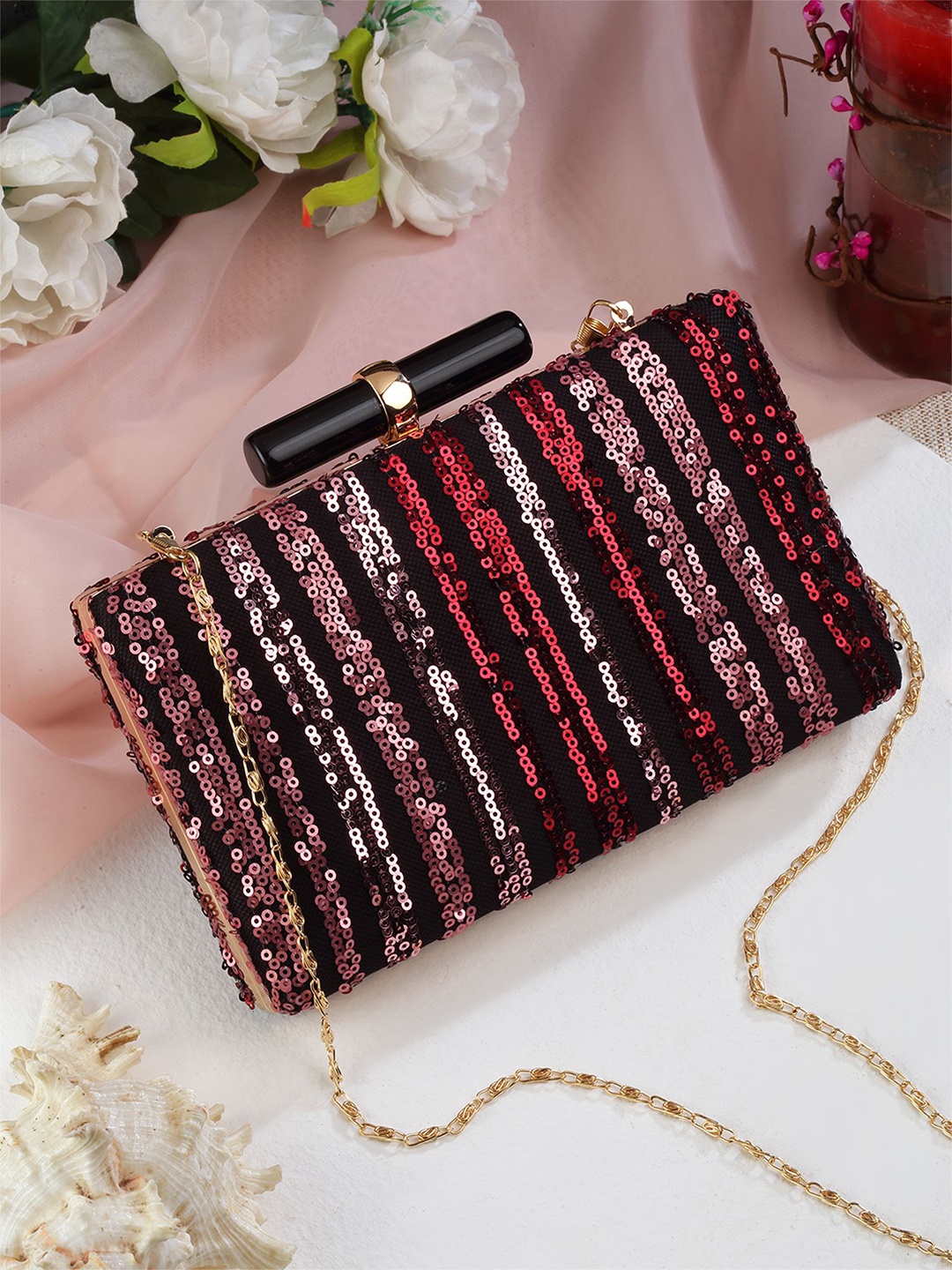 

Bohey by KARATCART Embroidered Box Clutch, Black