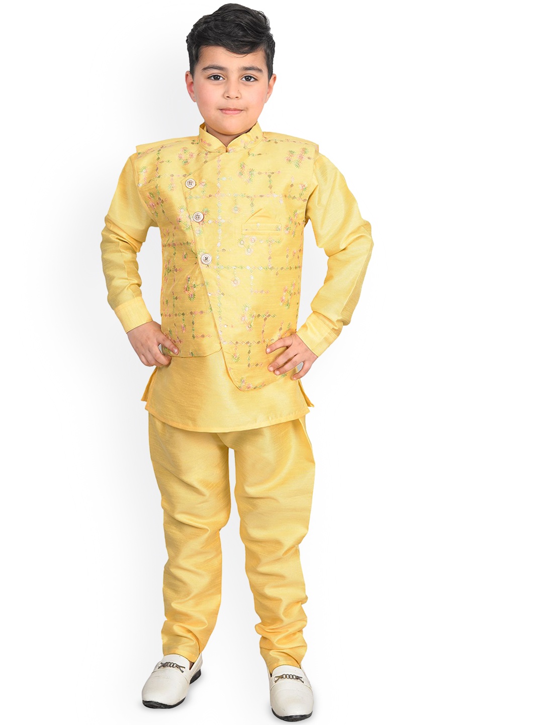 

Little Needle Boys Ethnic Motifs Regular Kurta with Pyjamas, Yellow