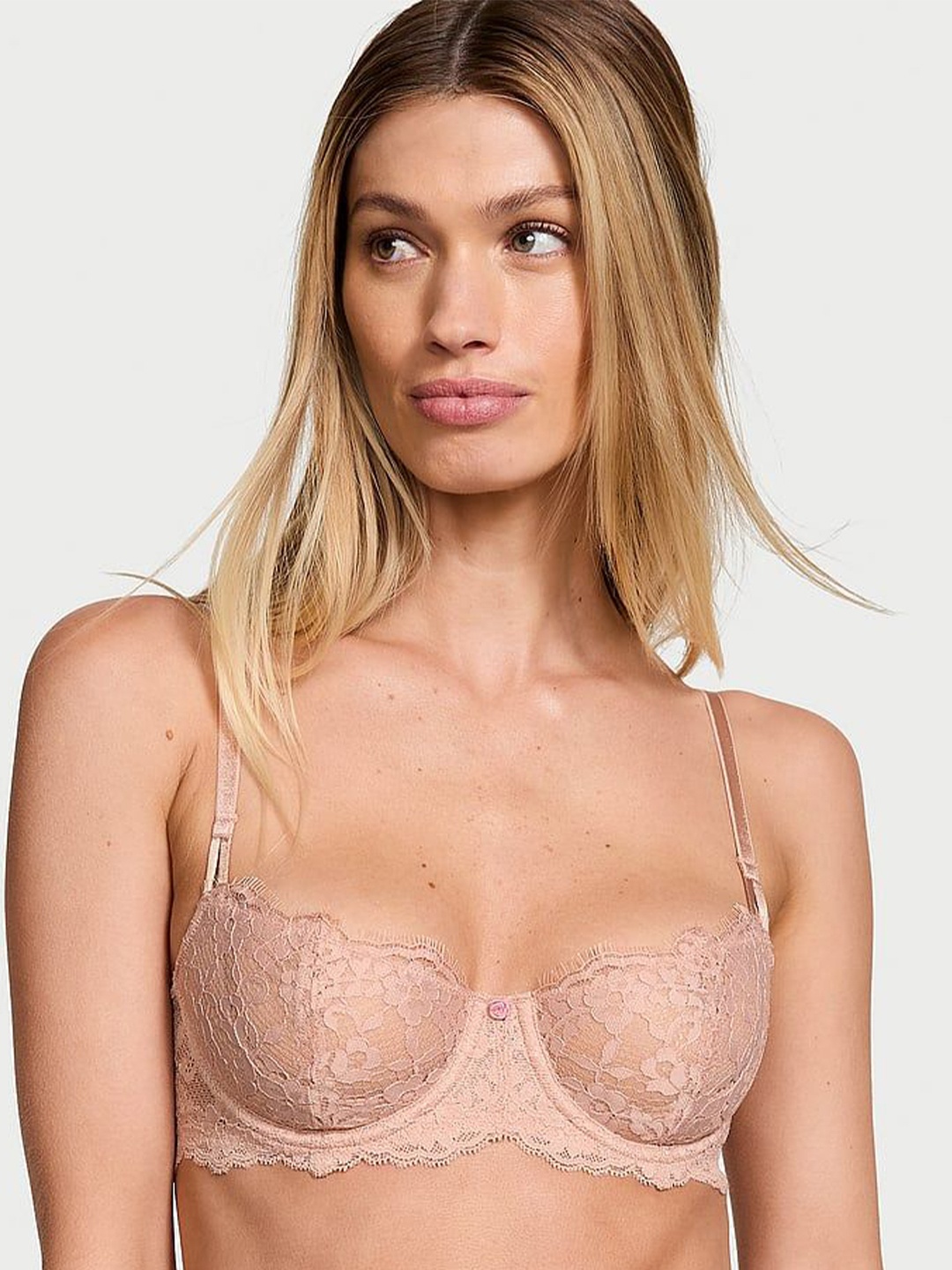 

Victoria's Secret Floral Half Coverage Underwired Balconette Bra, Beige