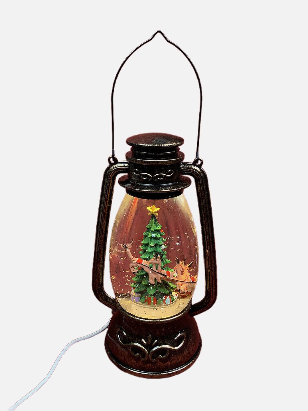 

Little Surprise Box LLP Brown Glass Musical Glitter Christmas Snow Table Lamps