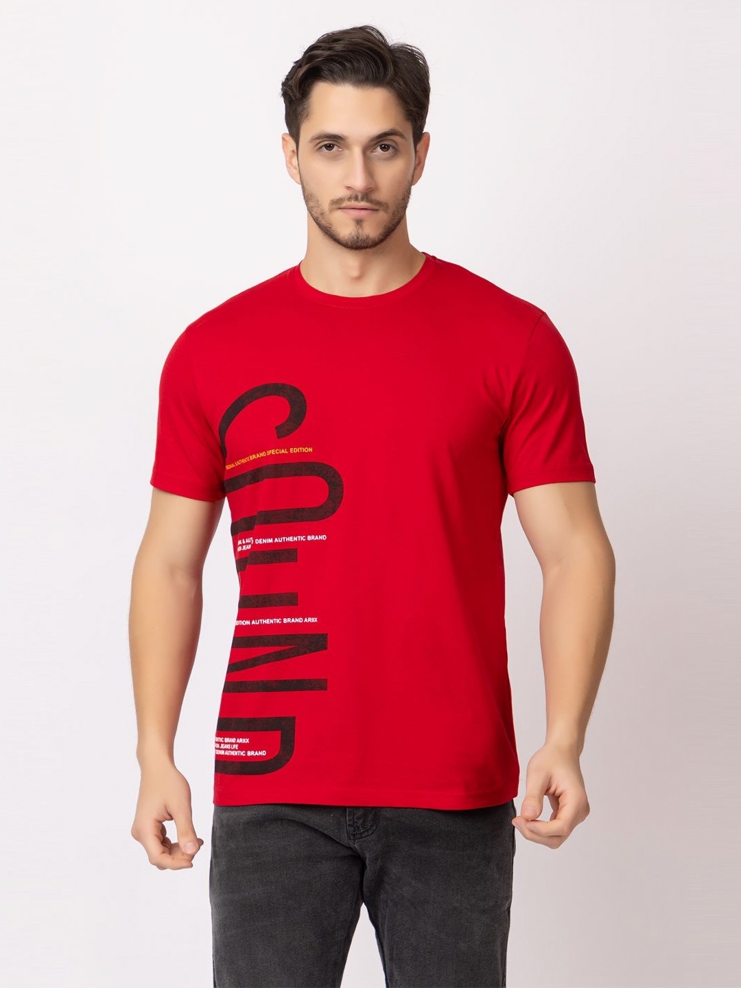 

ARIIX Men Typography Printed Round Neck Cotton T-shirt, Red