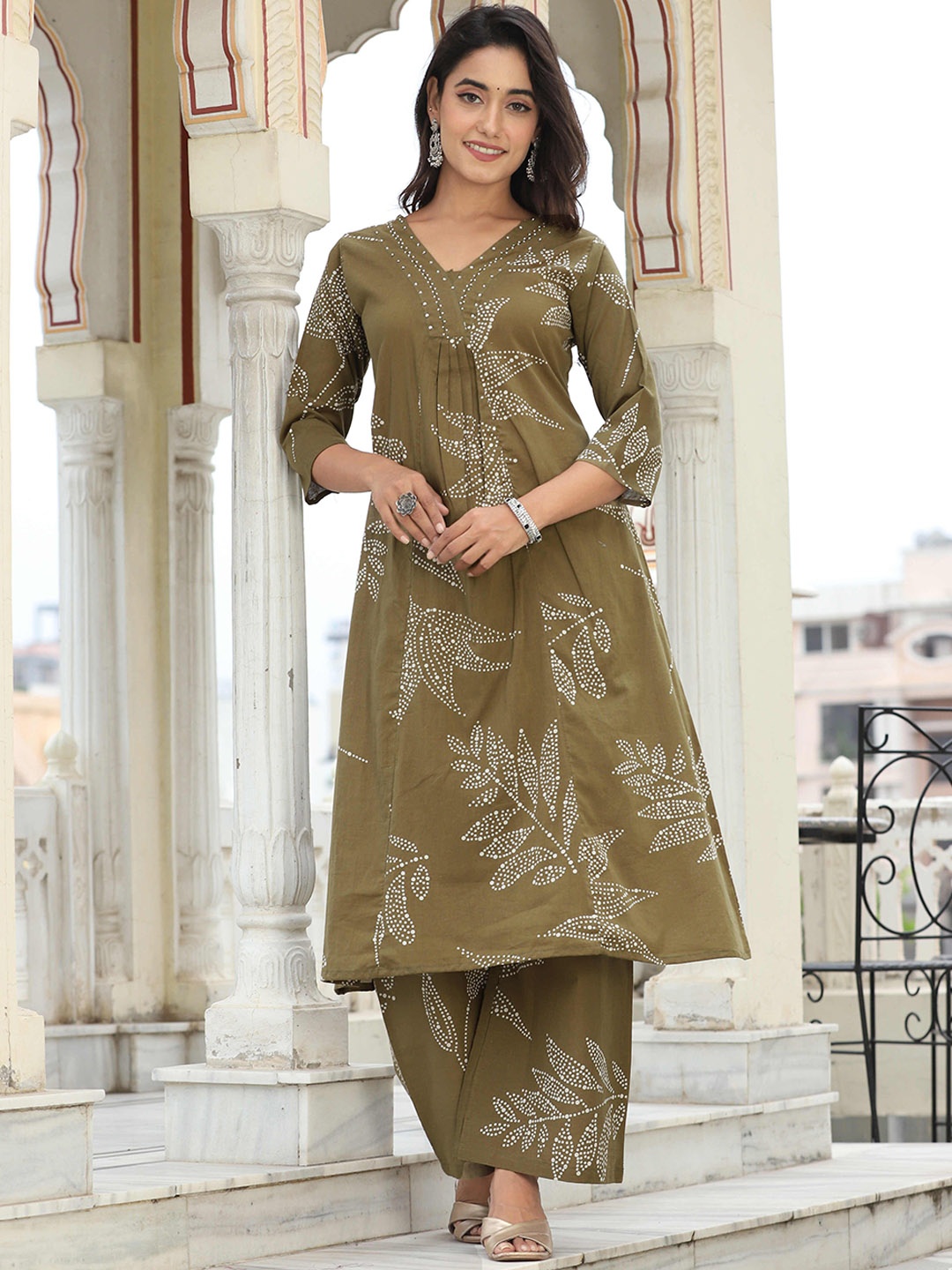 

KALINI Women Floral Printed Regular Kurta with Palazzos, Lime green
