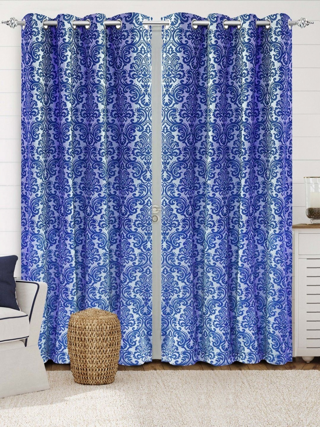 

Saral Home Blue & White Set of 2 Floral Room Darkening Long Door Curtain