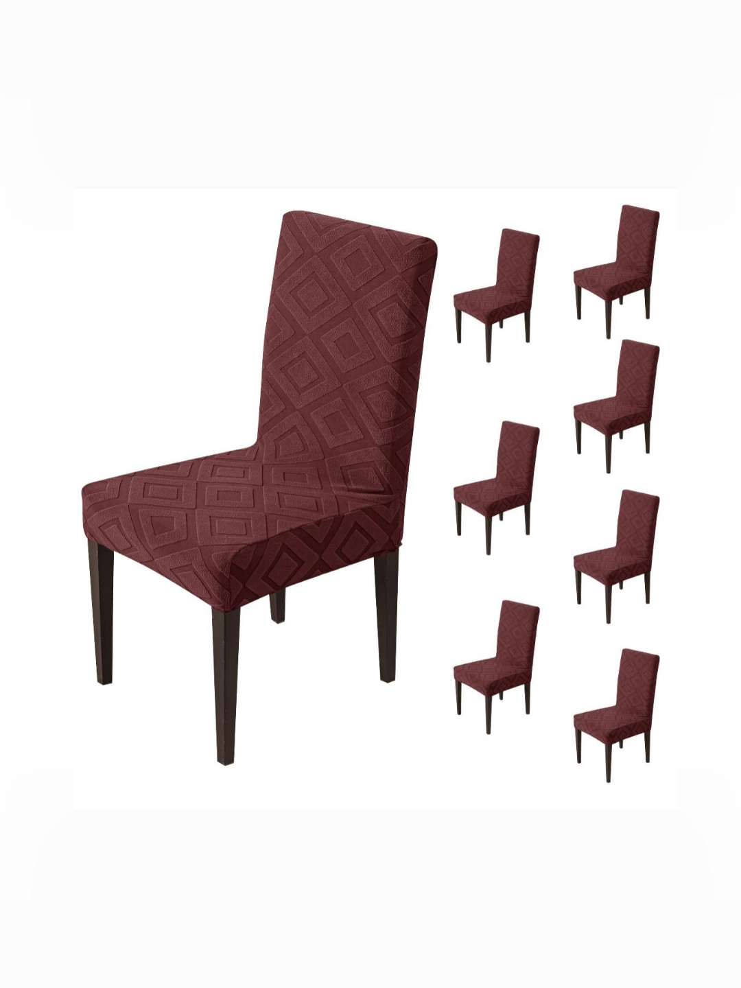 

HOUSE OF QUIRK Set Of 8 Maroon Diamond Texture Removable & Washable Chair Cover
