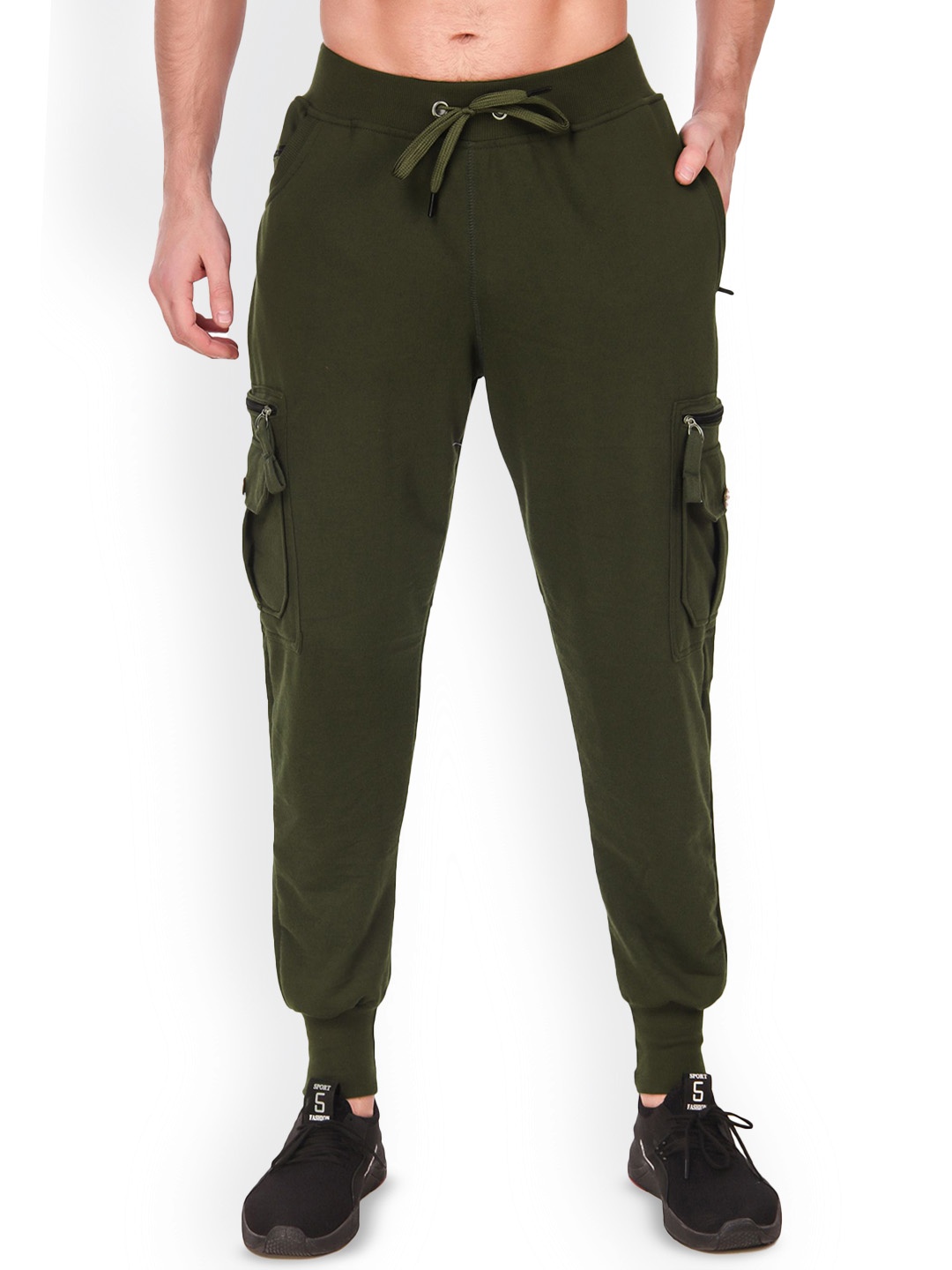 

UZARUS Men Cotton Slim Fit Cargo Joggers, Olive