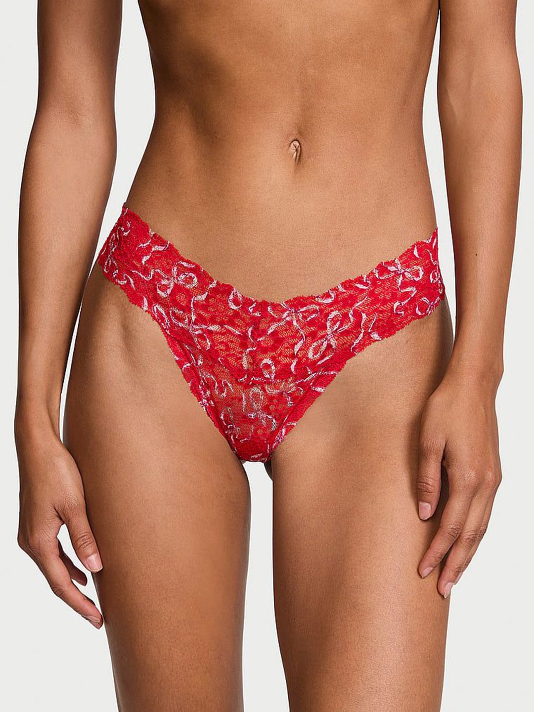 

Victoria's Secret Women Self Design Low-Rise Laced Thong Brief, Red