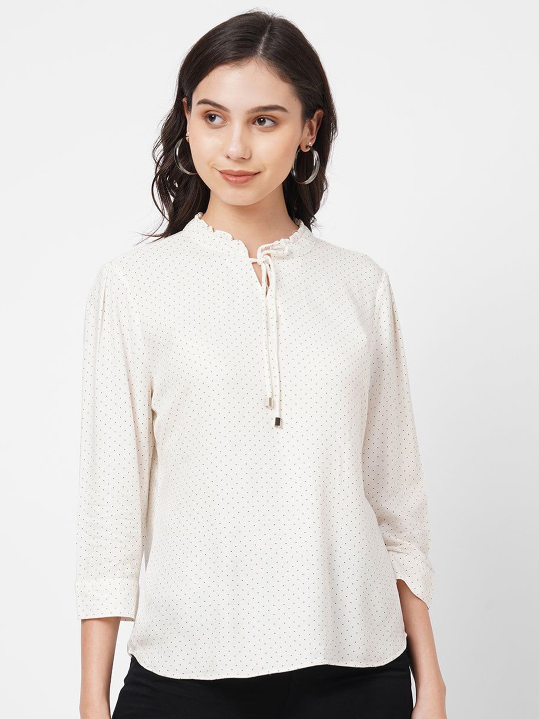 

Kraus Jeans Women Polka Dots Printed Regular Top, Off white