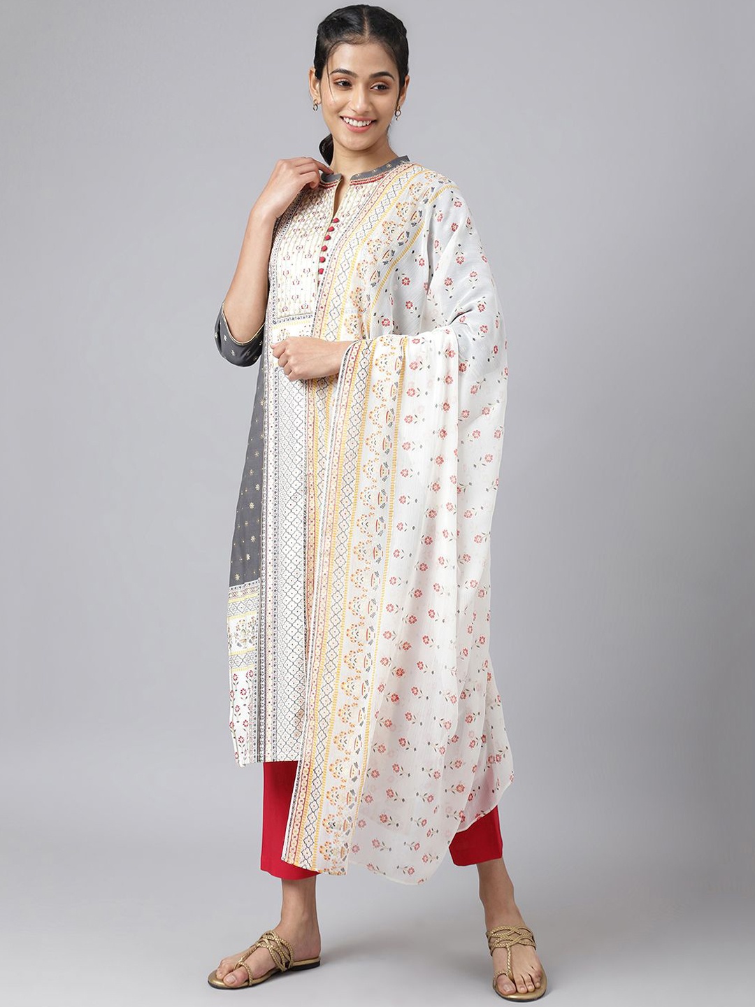 

AURELIA Women Printed Kurta with Palazzos & With Dupatta, Grey