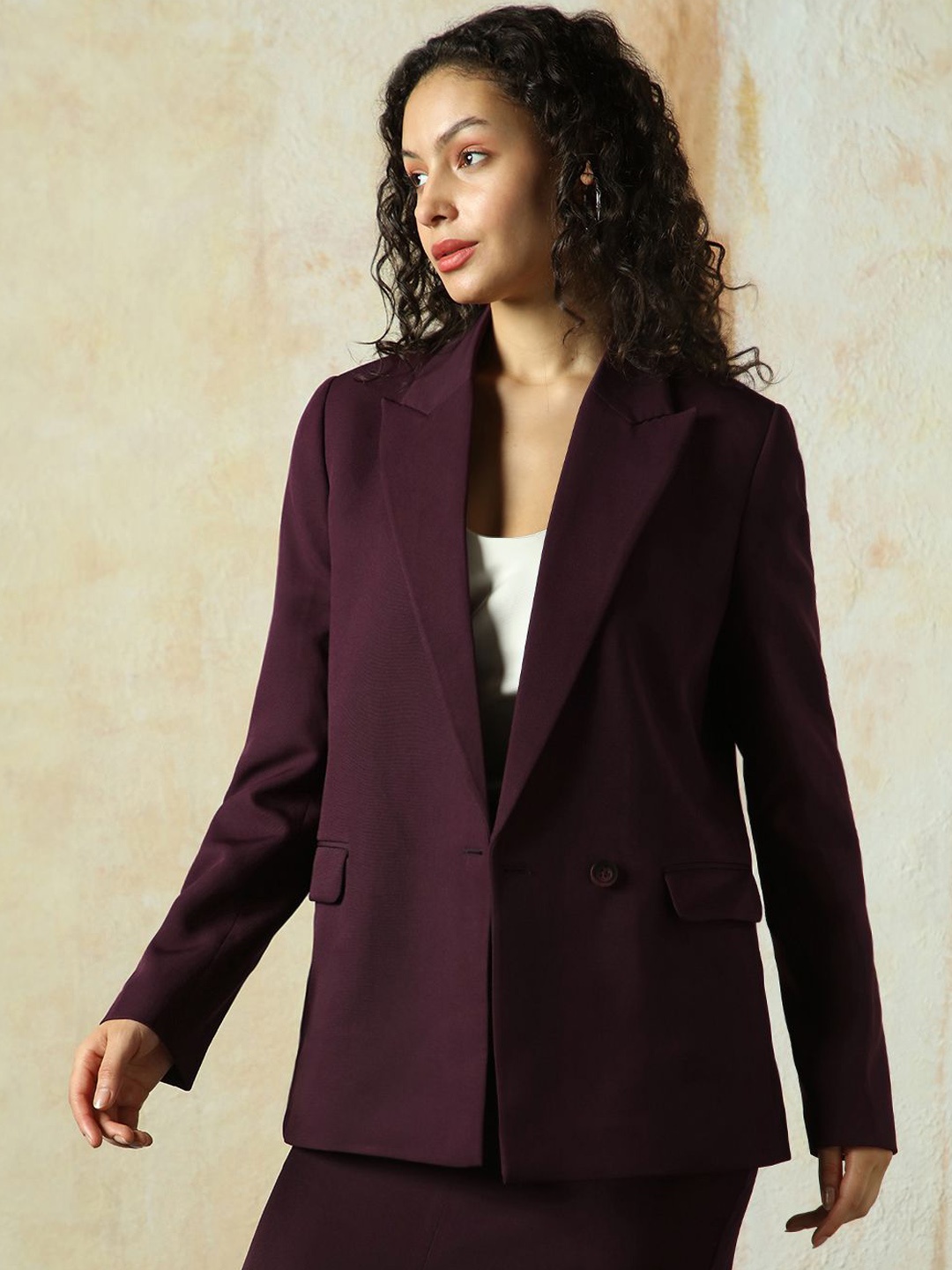 

High Star Oversized Fit Double Breasted Blazer, Maroon