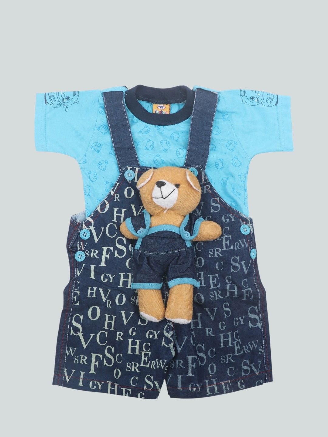 

Yellow Bee Infant Boys Typography Printed Dungarees With Tshirt, Blue