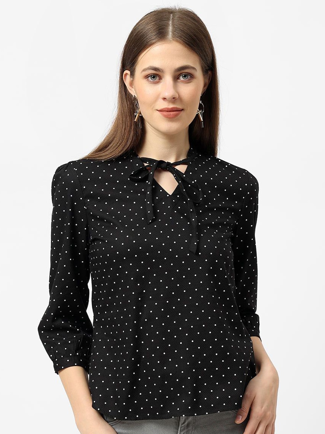 

Kraus Jeans Women Polka Dot Printed Top, Black