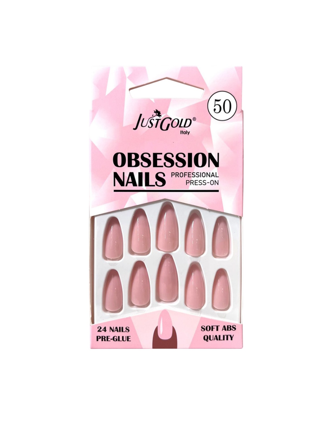 

JUSTGOLD Set Of 24 Professional Obsession Press On Pre Glued Nails - Pink 50