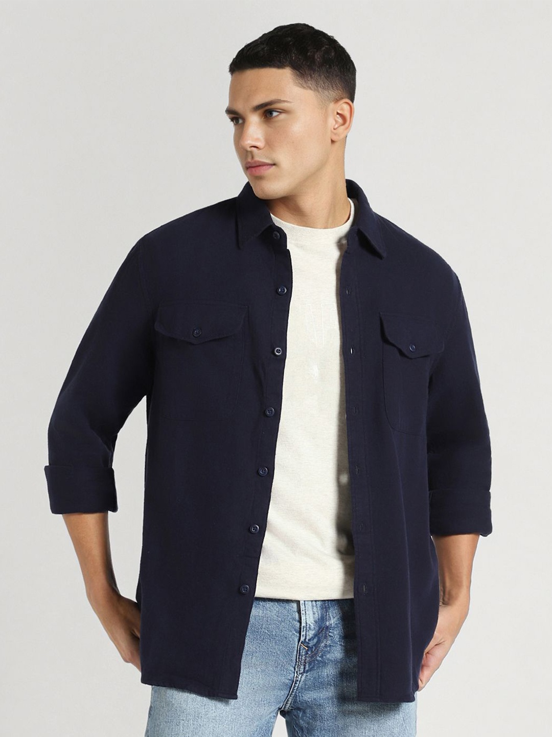 

AMERICAN EAGLE OUTFITTERS Men Classic Opaque Casual Shirt, Navy blue