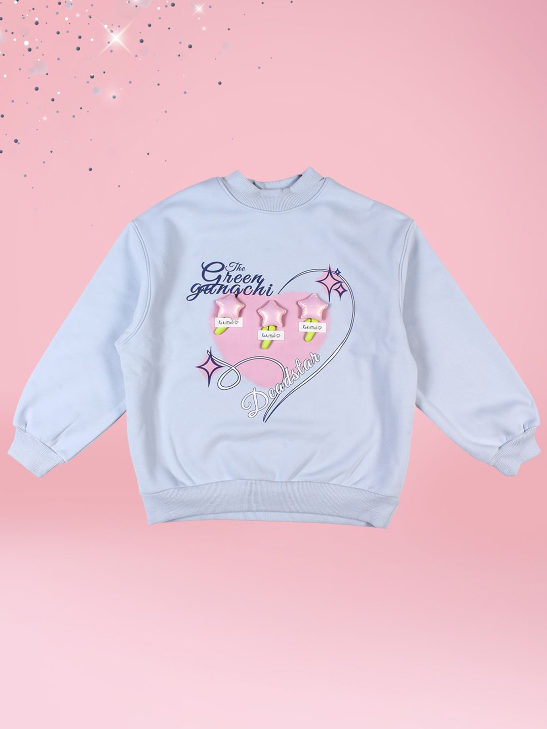

CUTECUMBER Girls Printed Round Neck Sweatshirt, Blue