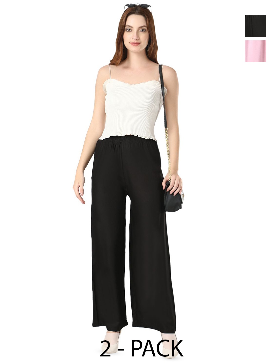 

Aartej Women Pack of 2 Straight Palazzos, Black