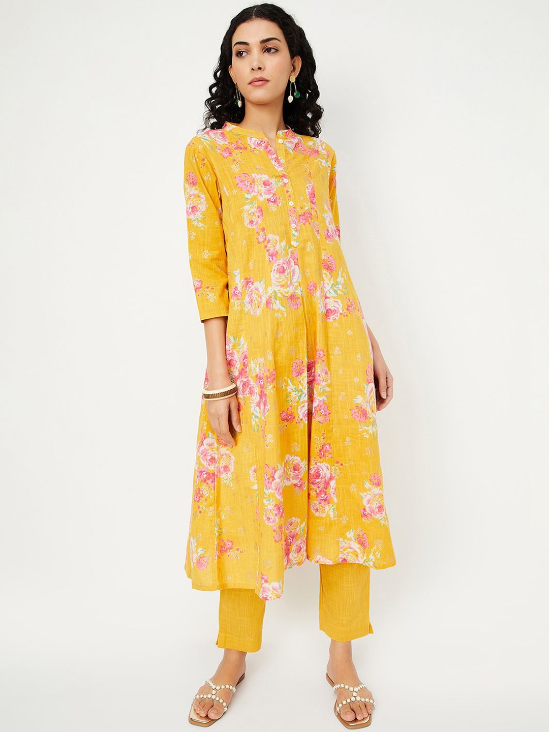 

max Women Floral Printed Regular Kurta with Trousers, Yellow