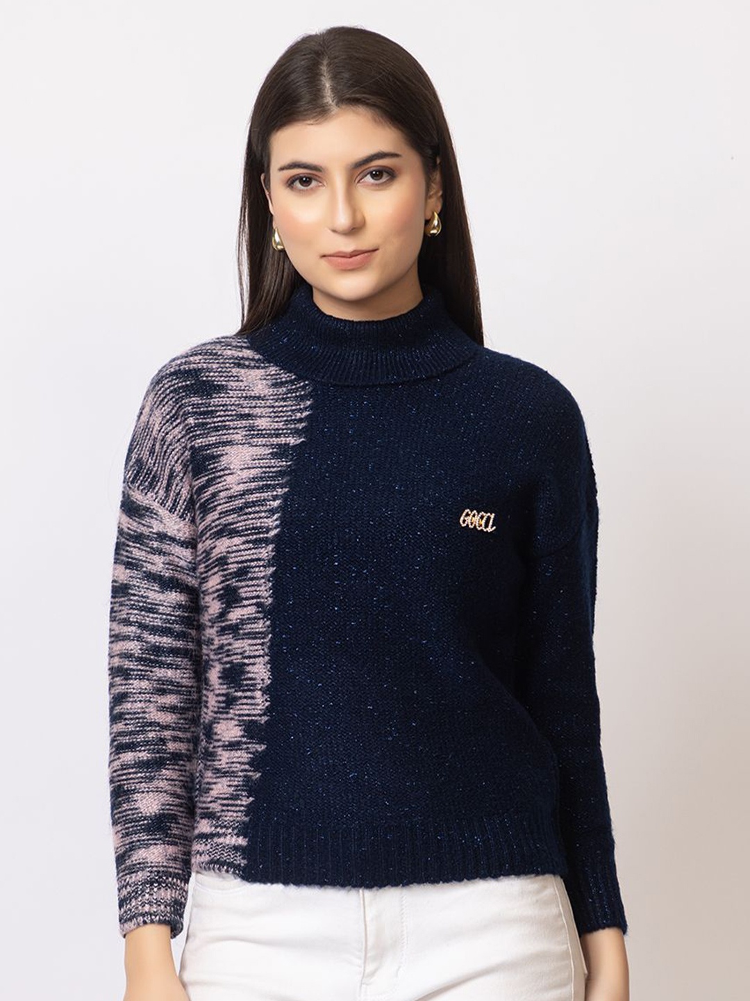 

Navsha Women Self Design Woollen Pullover, Blue