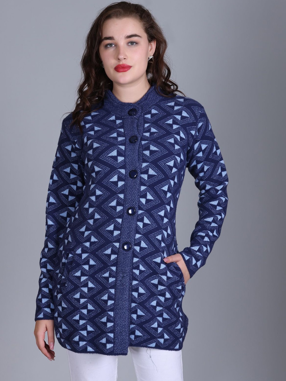 

MONTREX Women Self Design Longline Coat, Blue